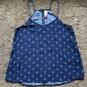 No Boundaries navy tank with white anchor print size medium